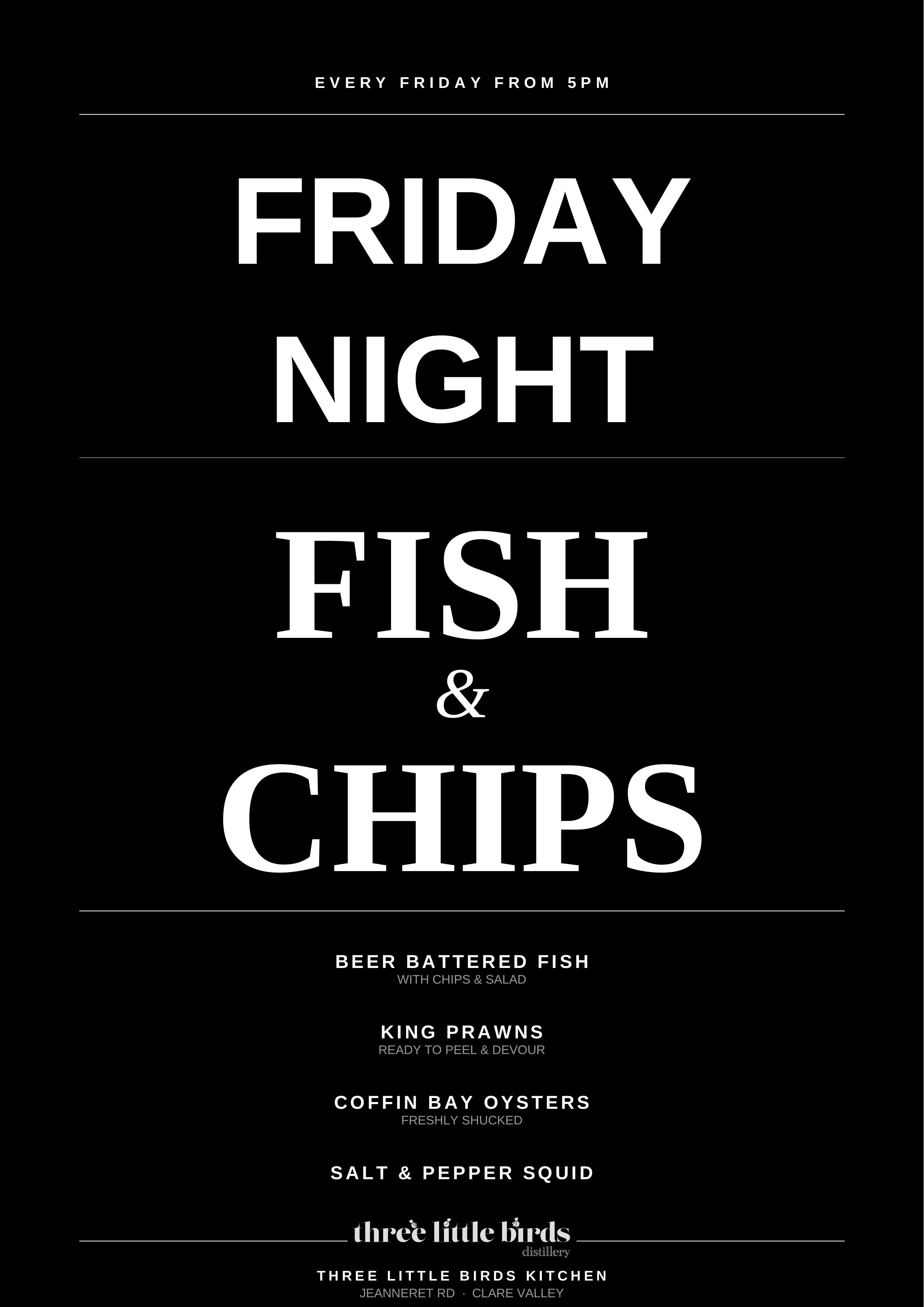 Friday Night Fish & Chips poster — every Friday from 5pm